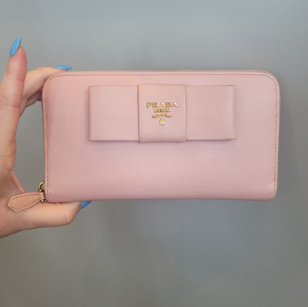 PRADA Long Saffiano Leather Wallet With Bow Pink - Picture 10 of 15